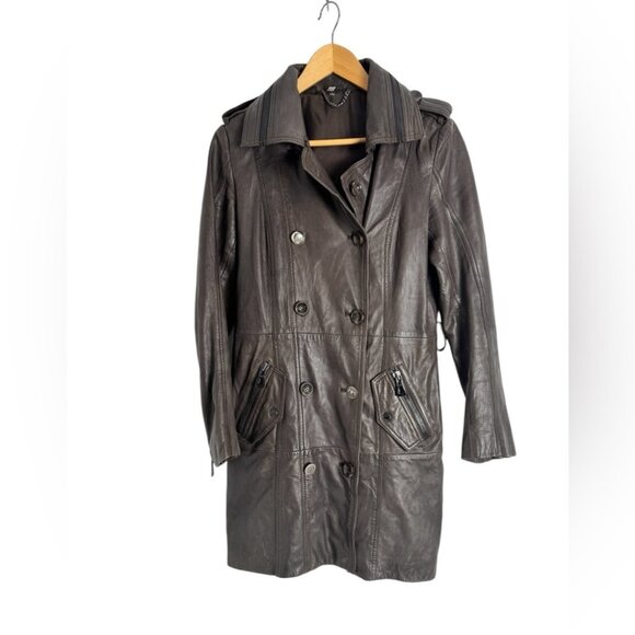 Bod And Christensen brown leather trench coat size XS - Picture 1 of 7